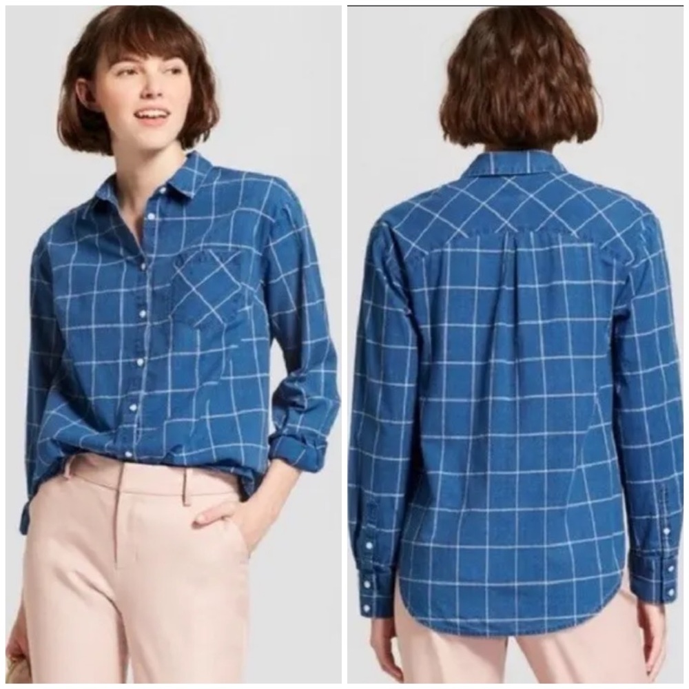 3/$20! a new day Blue Windowpane Button Down